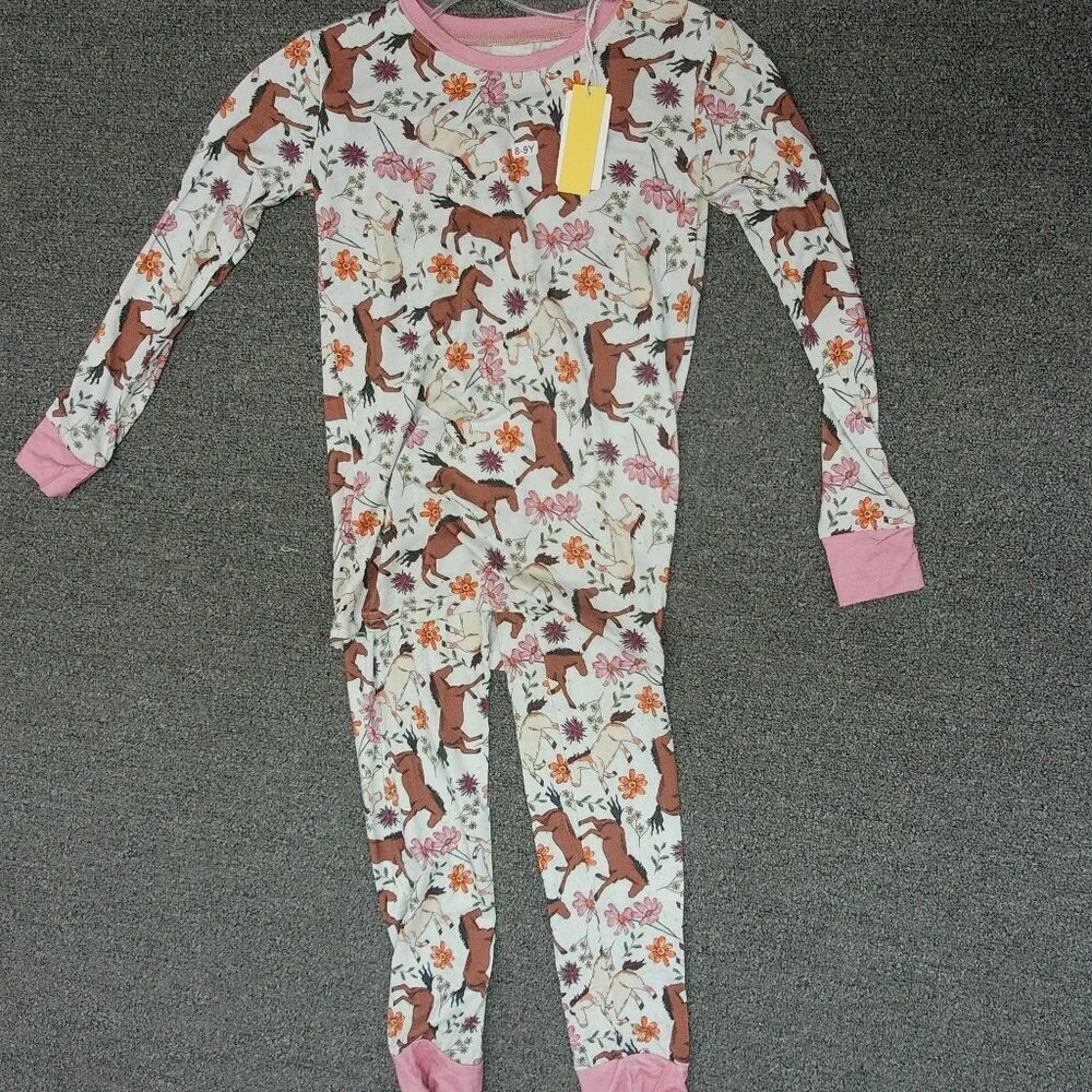 Bamboo Horse Pj set in Pinks and cream